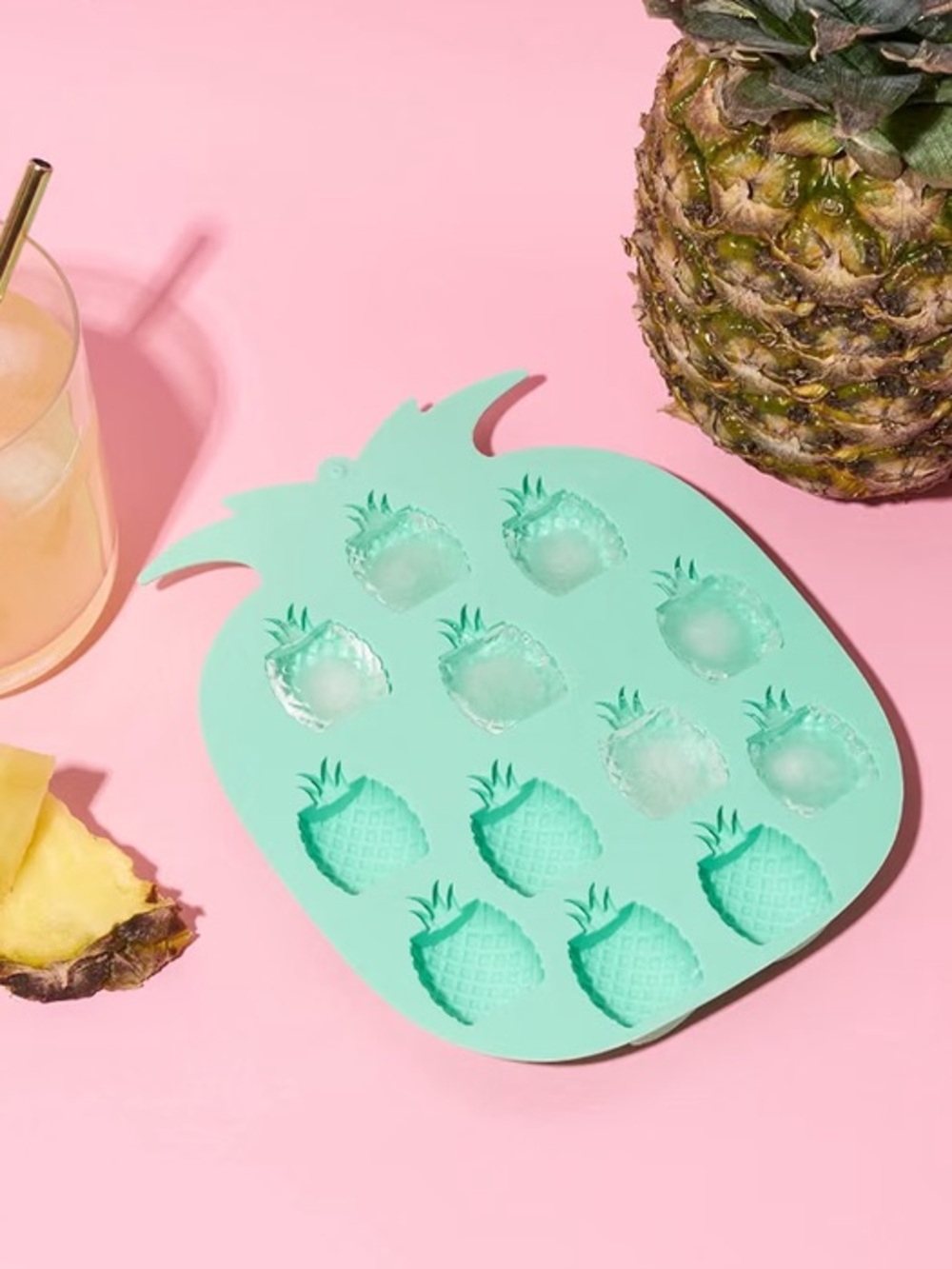 Set of 2! BLUSH Pineapple Ice Cube Tray - Aqua Silicone